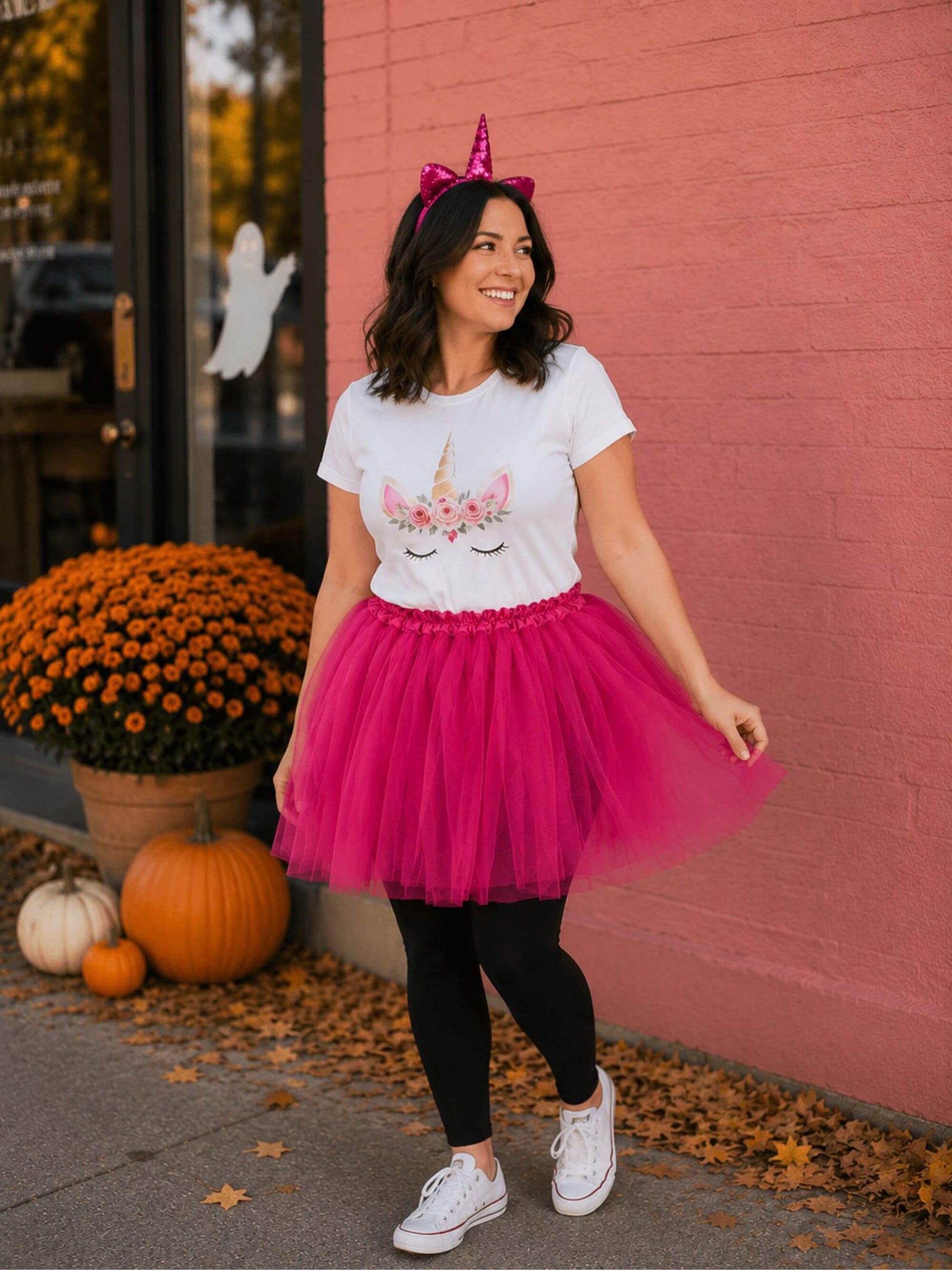 Women's Hot Pink Unicorn Costume - Tutu Skirt & Flip Sequin Headband Horn Set for Adult or Plus Size