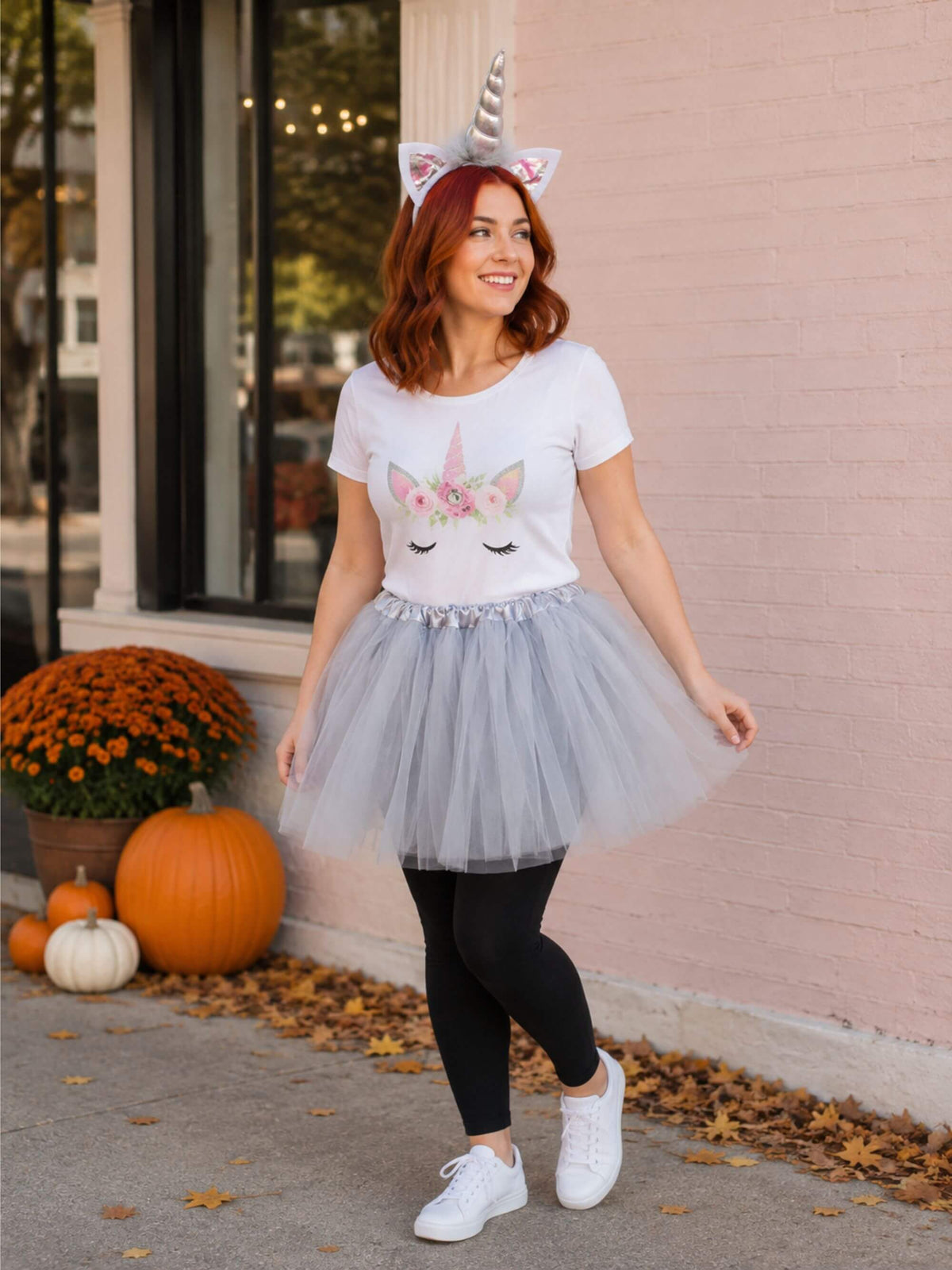 Women's Adult Silver Unicorn Costume - Tutu Skirt & Headband Horn Set for Adult or Plus Size