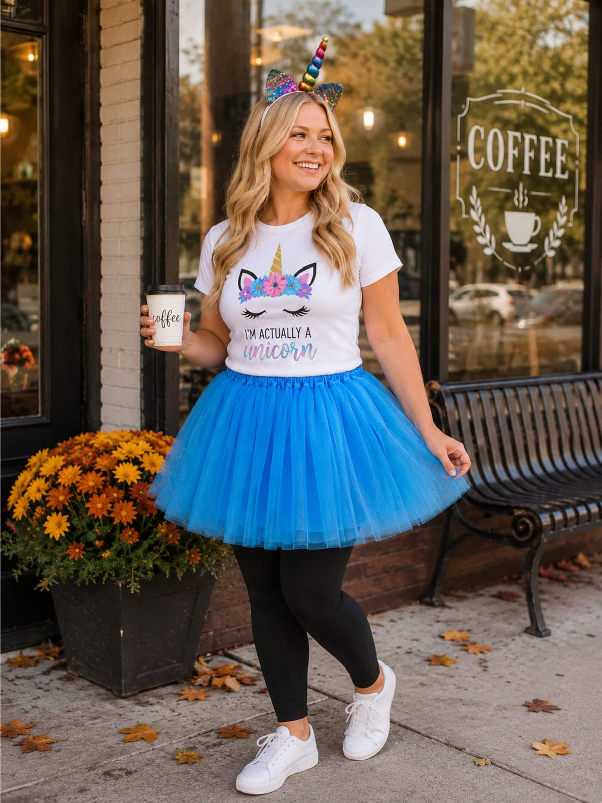 Women's Rainbow Unicorn Costume - Tutu Skirt & Headband Set for Adult or Plus Size