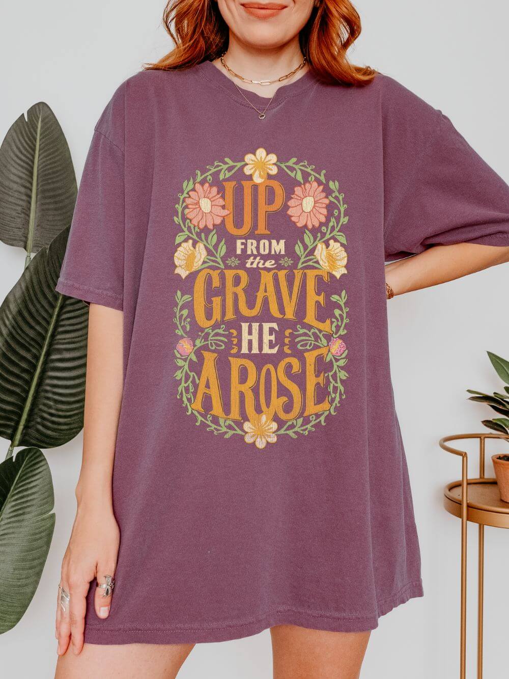 Up From the Grave He Arose Easter T-Shirt Christian Faith Graphic Unisex Distressed Tee