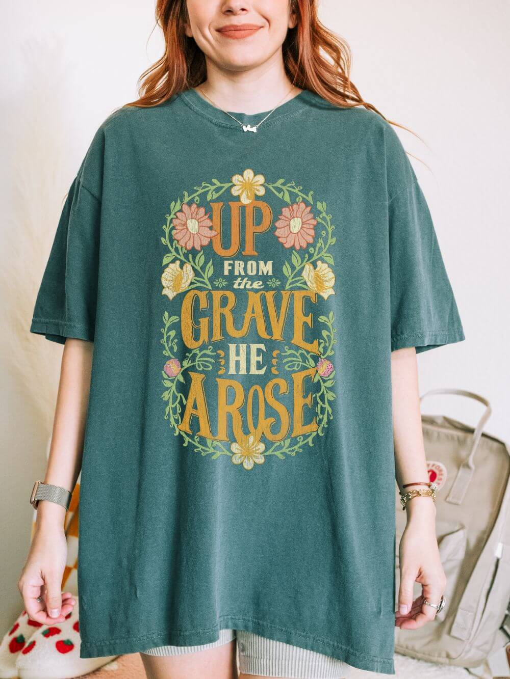 Up From the Grave He Arose Easter T-Shirt Christian Faith Graphic Unisex Distressed Tee