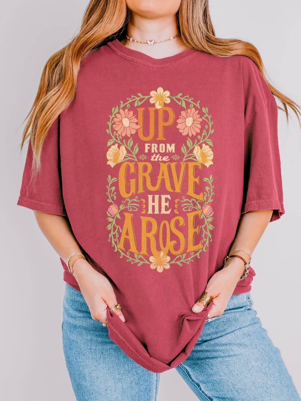 Up From the Grave He Arose Easter T-Shirt Christian Faith Graphic Unisex Distressed Tee