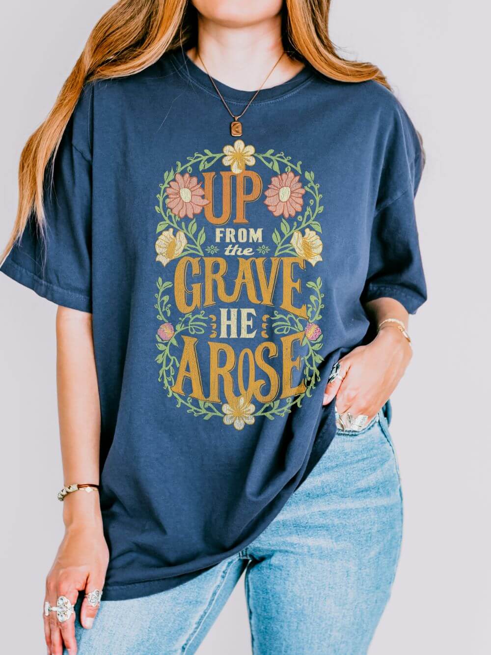 Up From the Grave He Arose Easter T-Shirt Christian Faith Graphic Unisex Distressed Tee