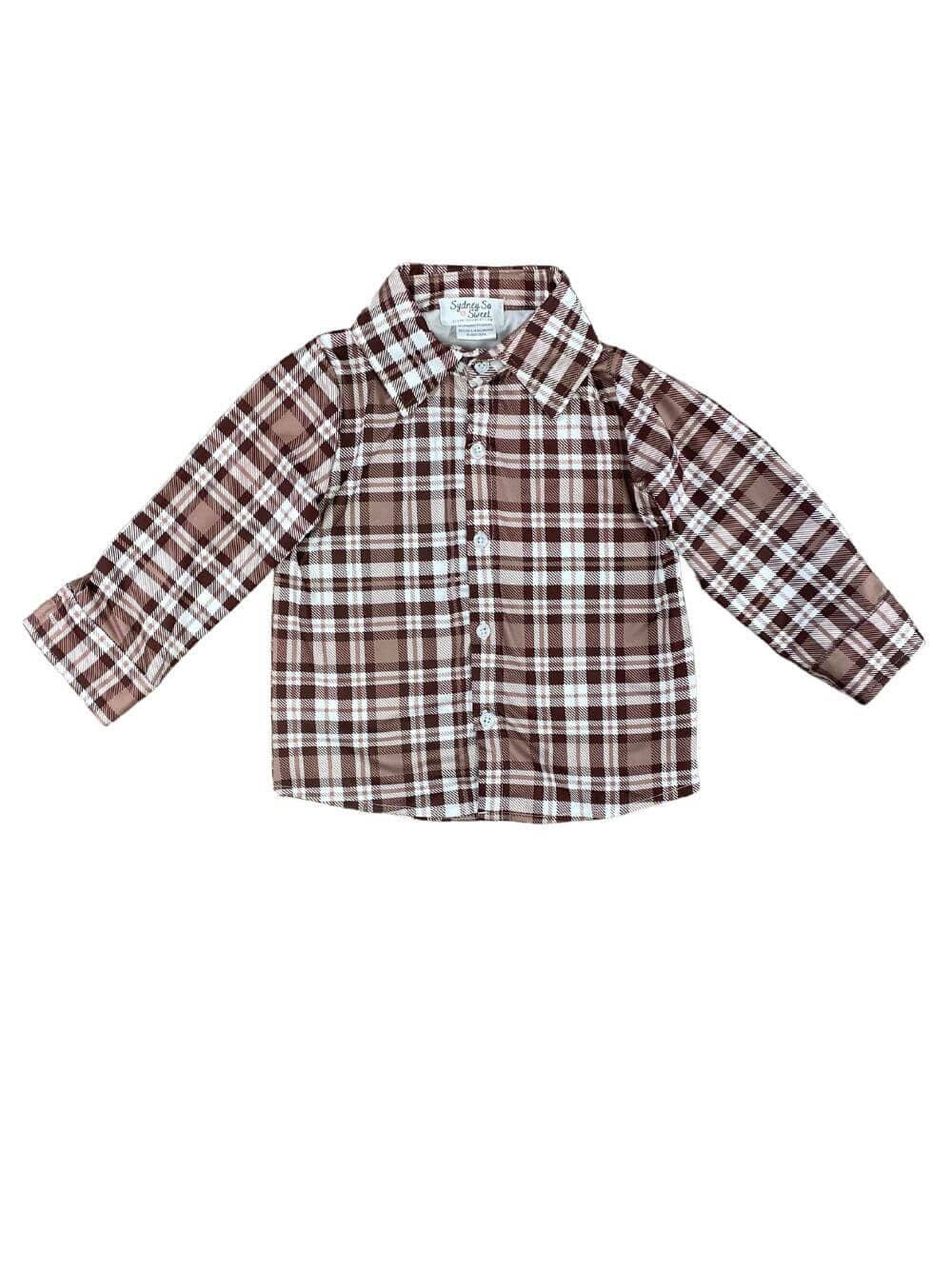 Vintage Brown Plaid Boys Button Down Top - Sydney So Sweet