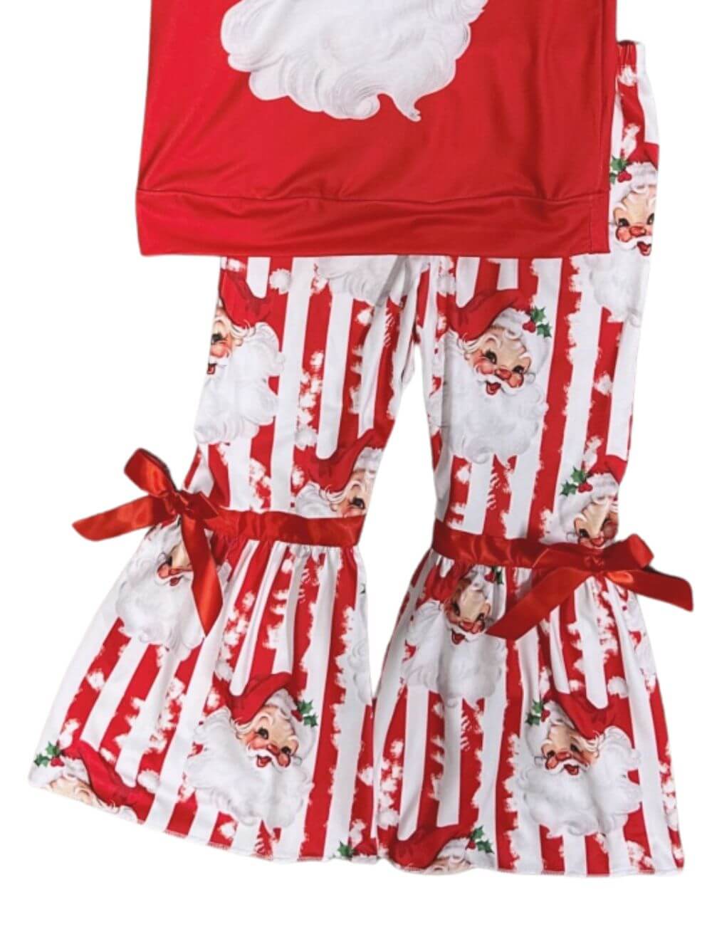 Vintage Christmas Cheer Santa Stripe Girls Bell Bottom Outfit - Sydney So Sweet