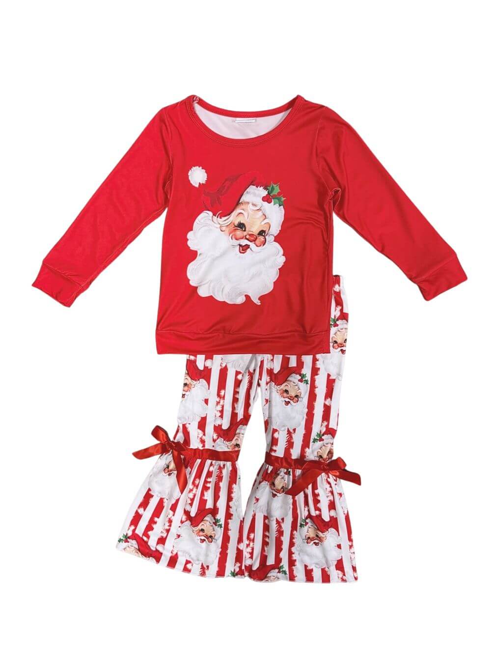 Vintage Christmas Cheer Santa Stripe Girls Bell Bottom Outfit - Sydney So Sweet