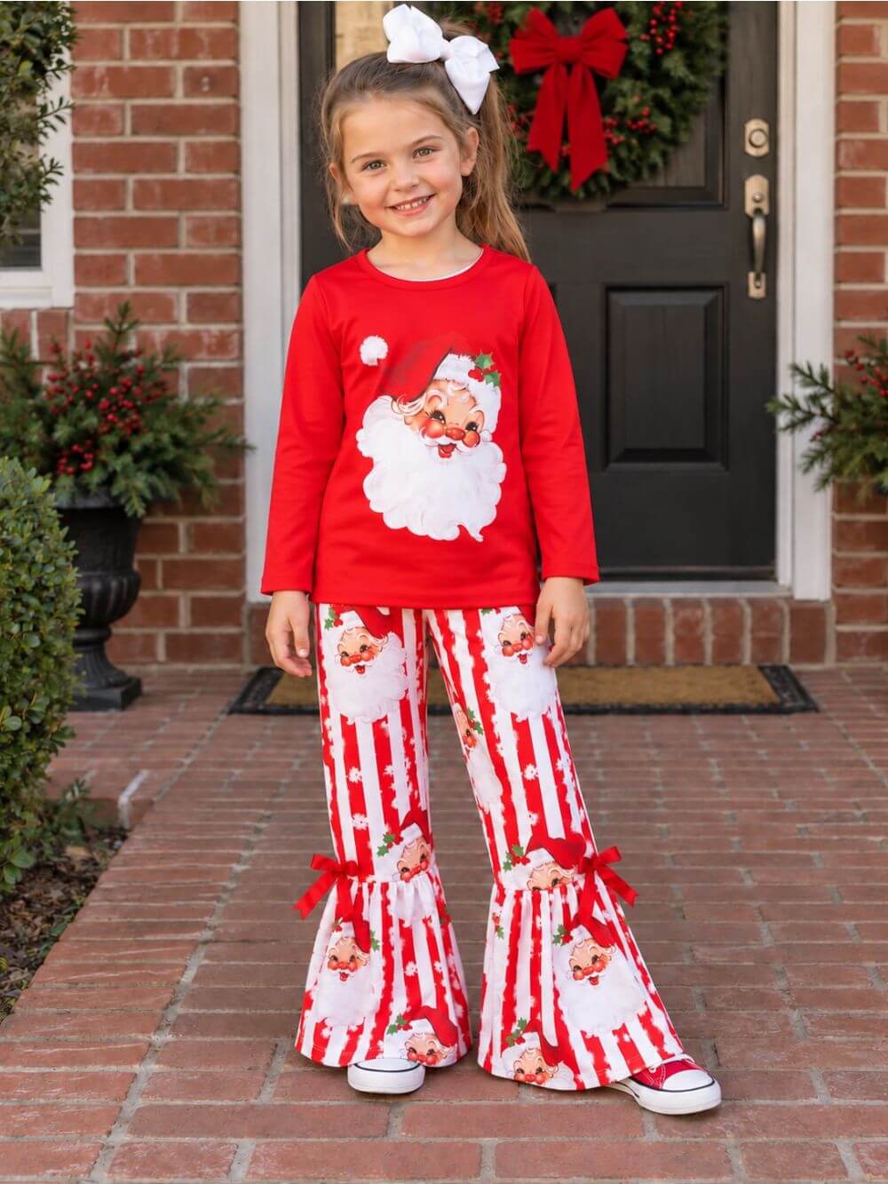 Vintage Santa Stripe Girls Christmas Bell Bottoms Outfit