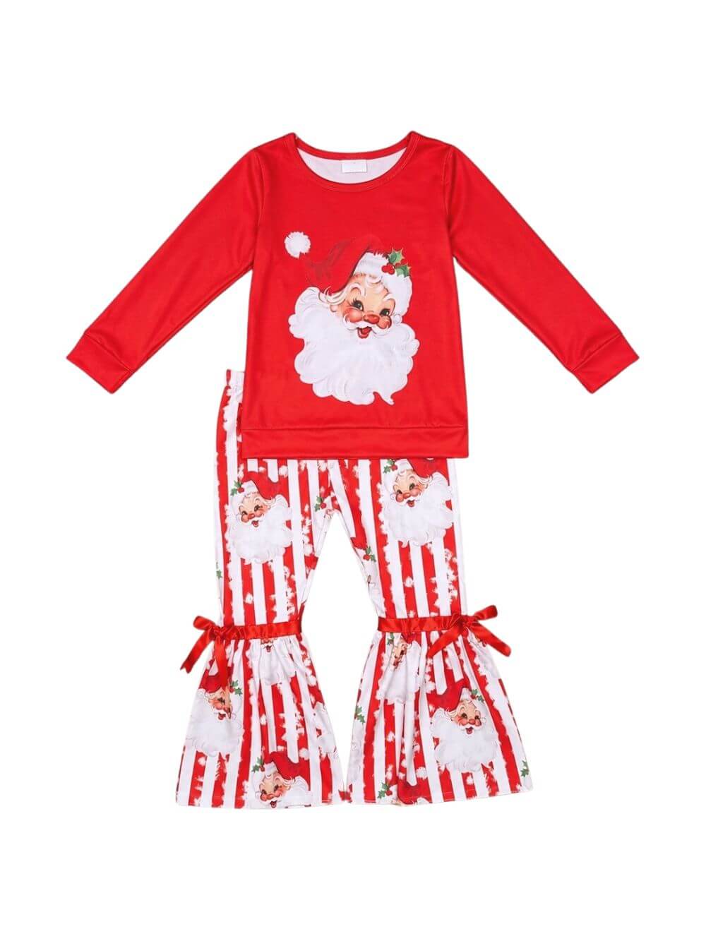 Vintage Santa Stripe Girls Christmas Bell Bottoms Outfit