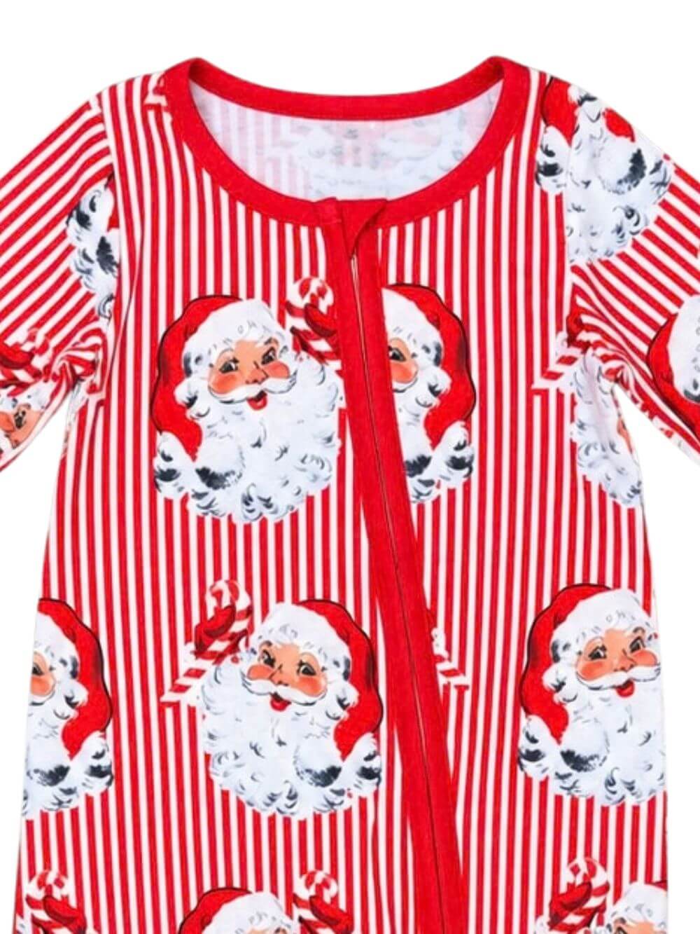 Vintage Santa Stripe Zip Up Baby Romper