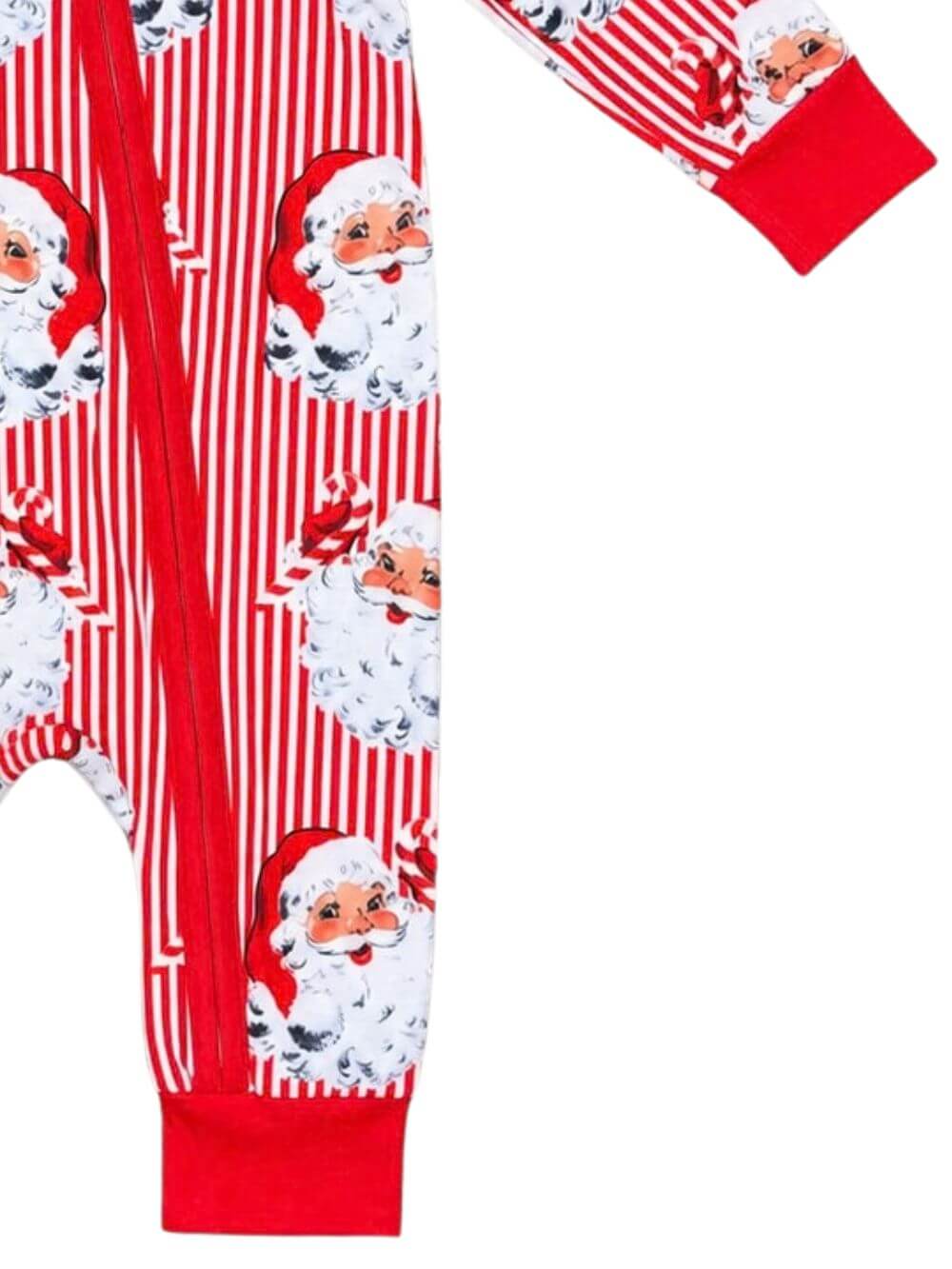 Vintage Santa Stripe Zip Up Baby Romper