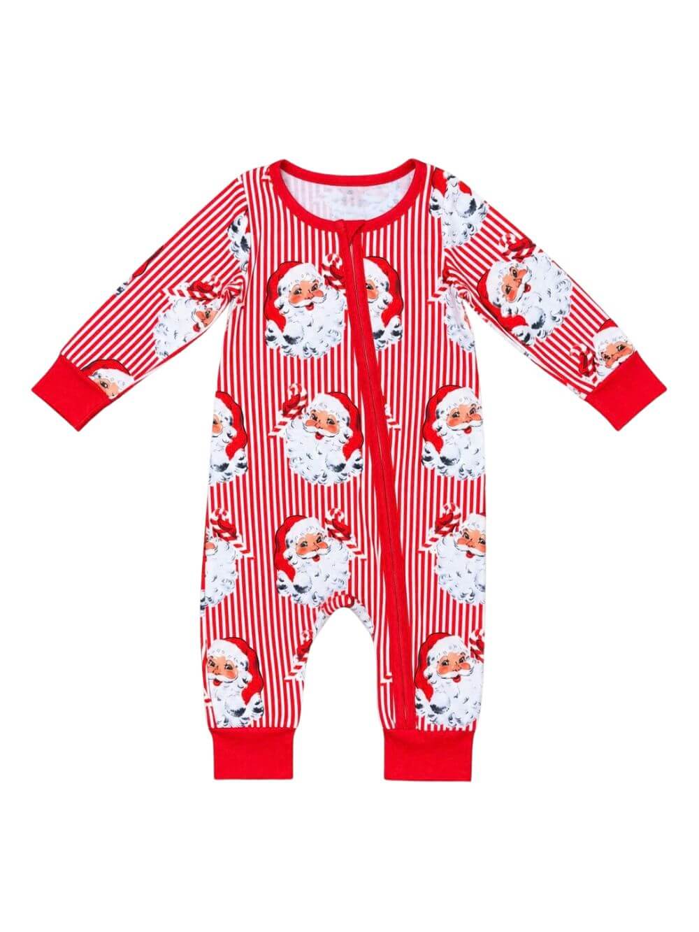 Vintage Santa Stripe Zip Up Baby Romper
