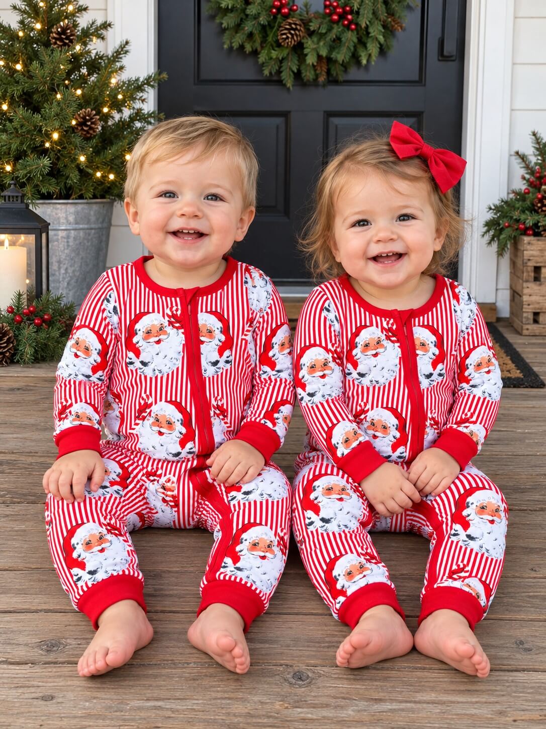 Vintage Santa Stripe Zip Up Baby Romper