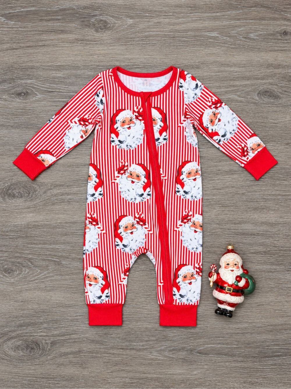 Vintage Santa Stripe Zip Up Baby Romper