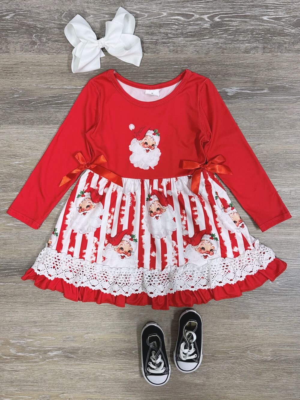 Vintage Christmas Cheer Santa Stripe Girls Dress - Sydney So Sweet
