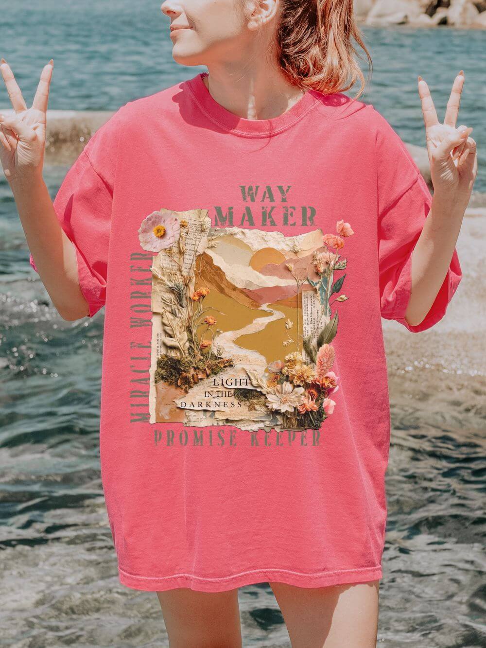 Way Maker Promise Keeper Floral Graphic T-Shirt Christian Inspirational Tee
