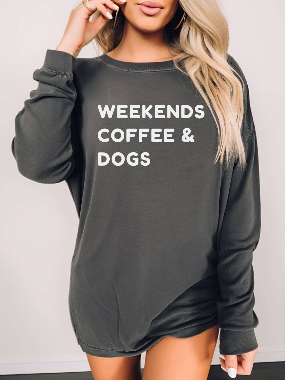 Weekends Coffee &amp; Dogs Comfort Colors Long Sleeve Unisex Graphic T-Shirt - Sydney So Sweet