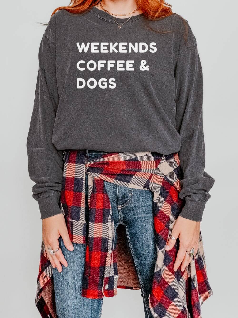 Weekends Coffee & Dogs Comfort Colors Long Sleeve Unisex Graphic T-Shirt - Sydney So Sweet