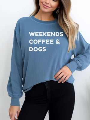 Weekends Coffee & Dogs Comfort Colors Long Sleeve Unisex Graphic T-Shirt - Sydney So Sweet
