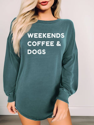 Weekends Coffee & Dogs Comfort Colors Long Sleeve Unisex Graphic T-Shirt - Sydney So Sweet