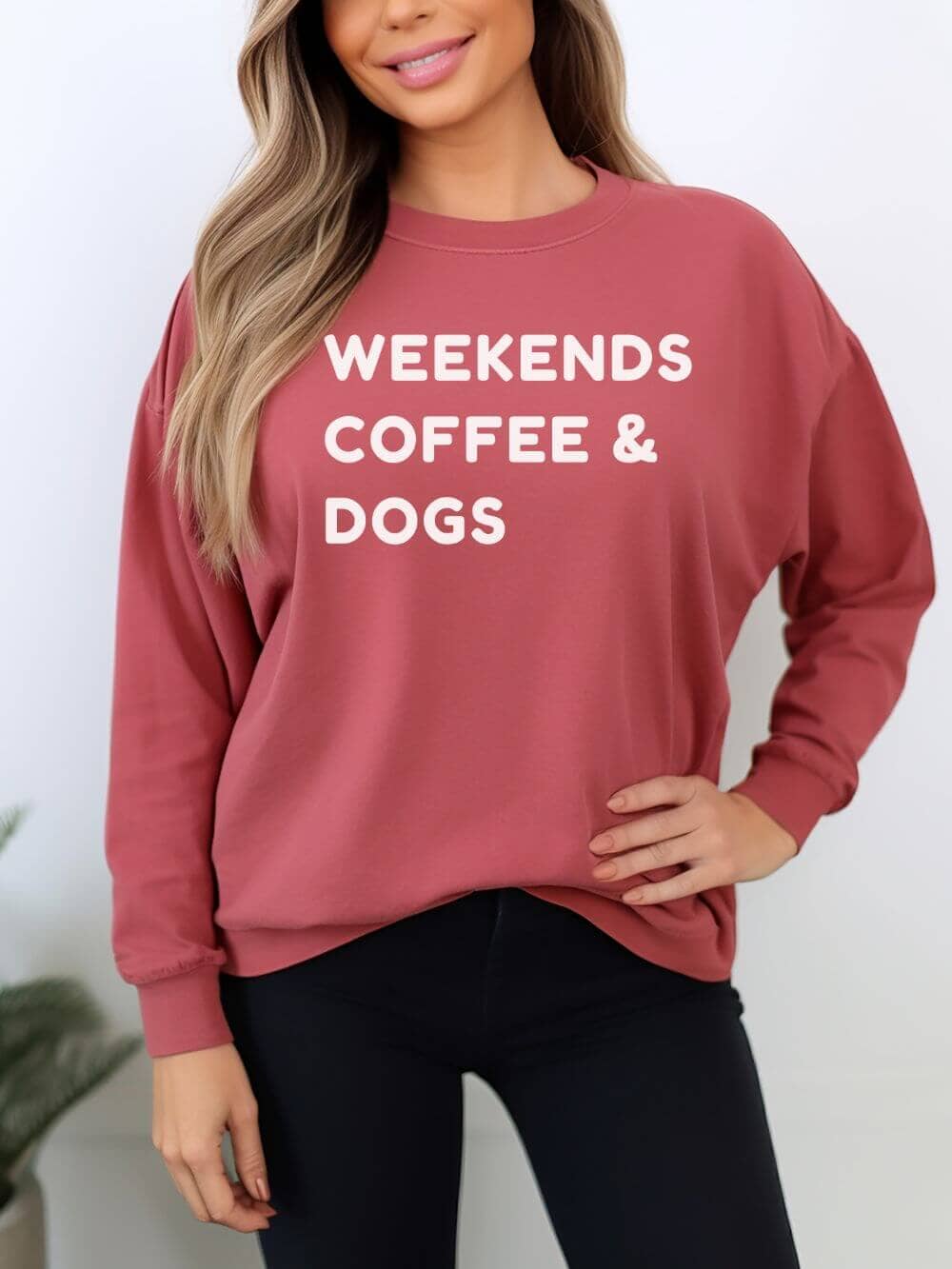 Weekends Coffee & Dogs Comfort Colors Long Sleeve Unisex Graphic T-Shirt - Sydney So Sweet