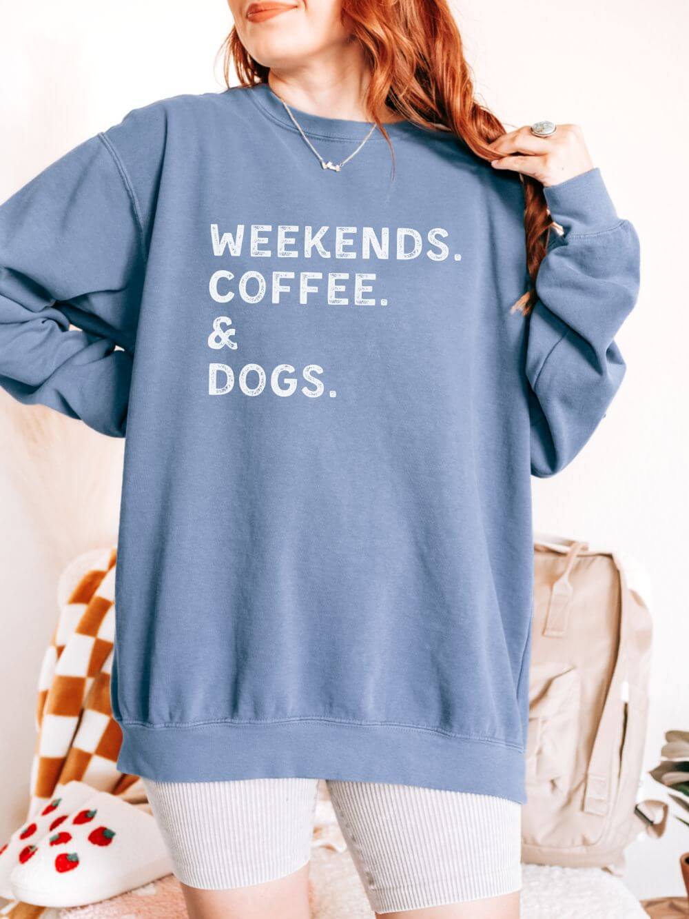 Weekends, Coffee, & Dogs Comfort Colors Crew Neck Pullover Unisex Sweatshirt