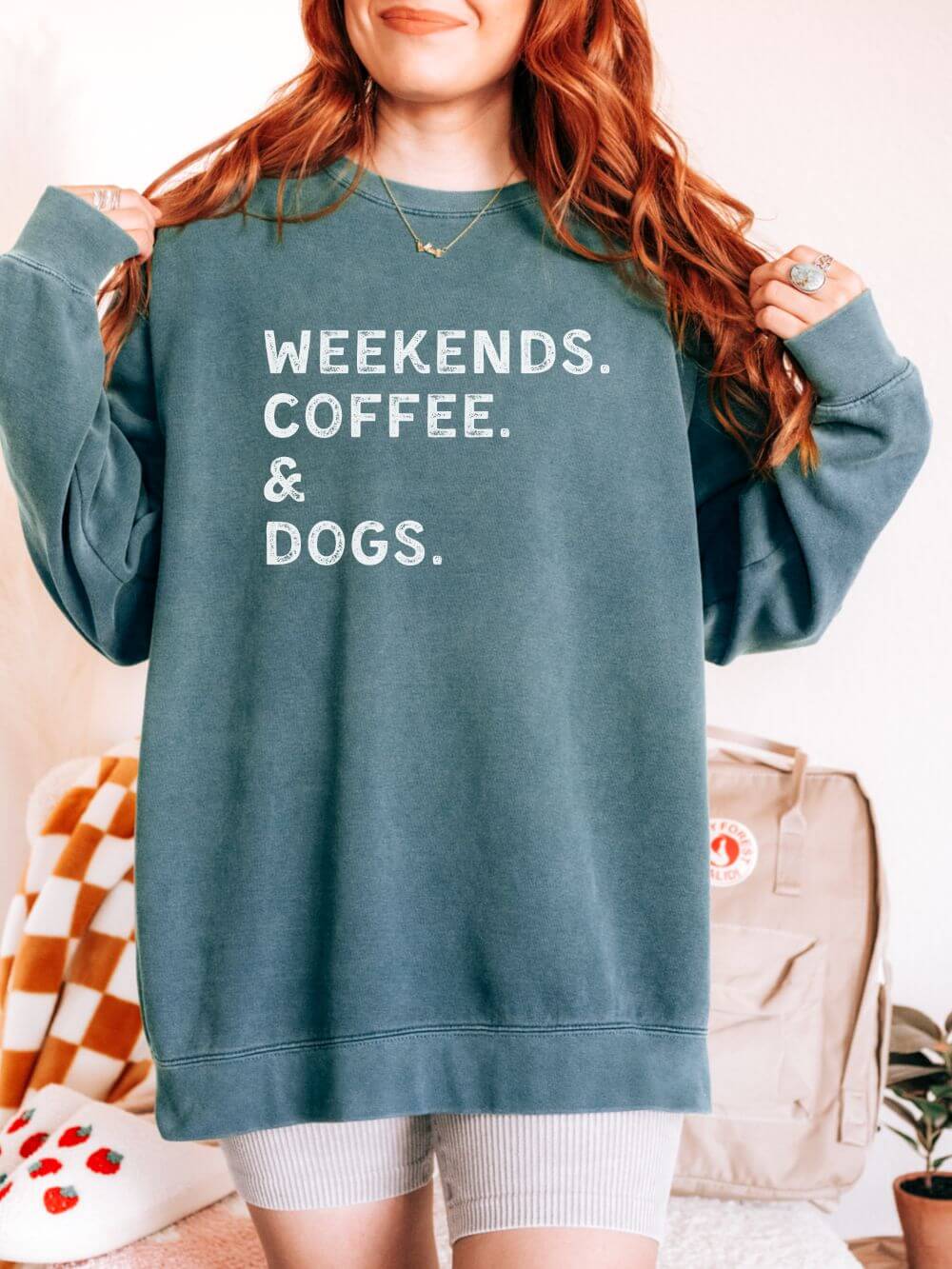 Weekends, Coffee, & Dogs Comfort Colors Crew Neck Pullover Unisex Sweatshirt