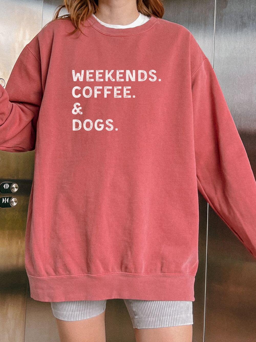 Weekends, Coffee, & Dogs Comfort Colors Crew Neck Pullover Unisex Sweatshirt