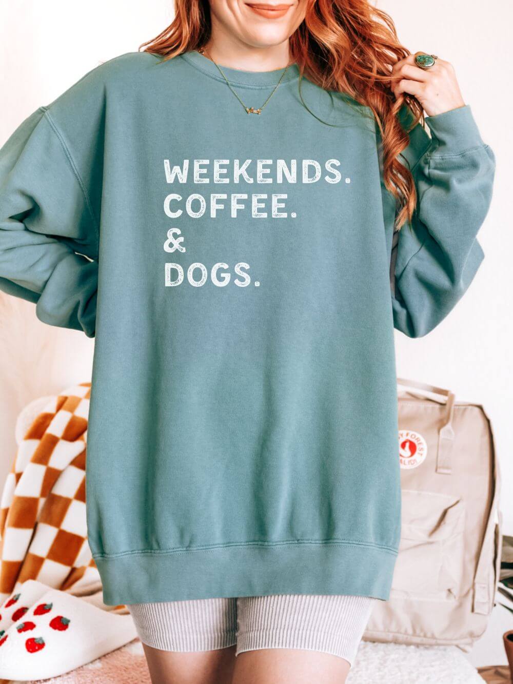 Weekends, Coffee, & Dogs Comfort Colors Crew Neck Pullover Unisex Sweatshirt