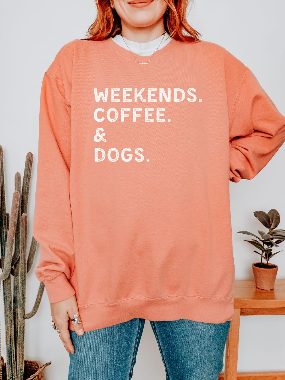 Weekends, Coffee, & Dogs Comfort Colors Crew Neck Pullover Unisex Sweatshirt