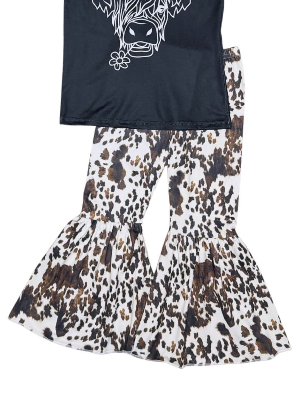 Western Prairie Girls Cow Print Bell Bottoms Outfit
