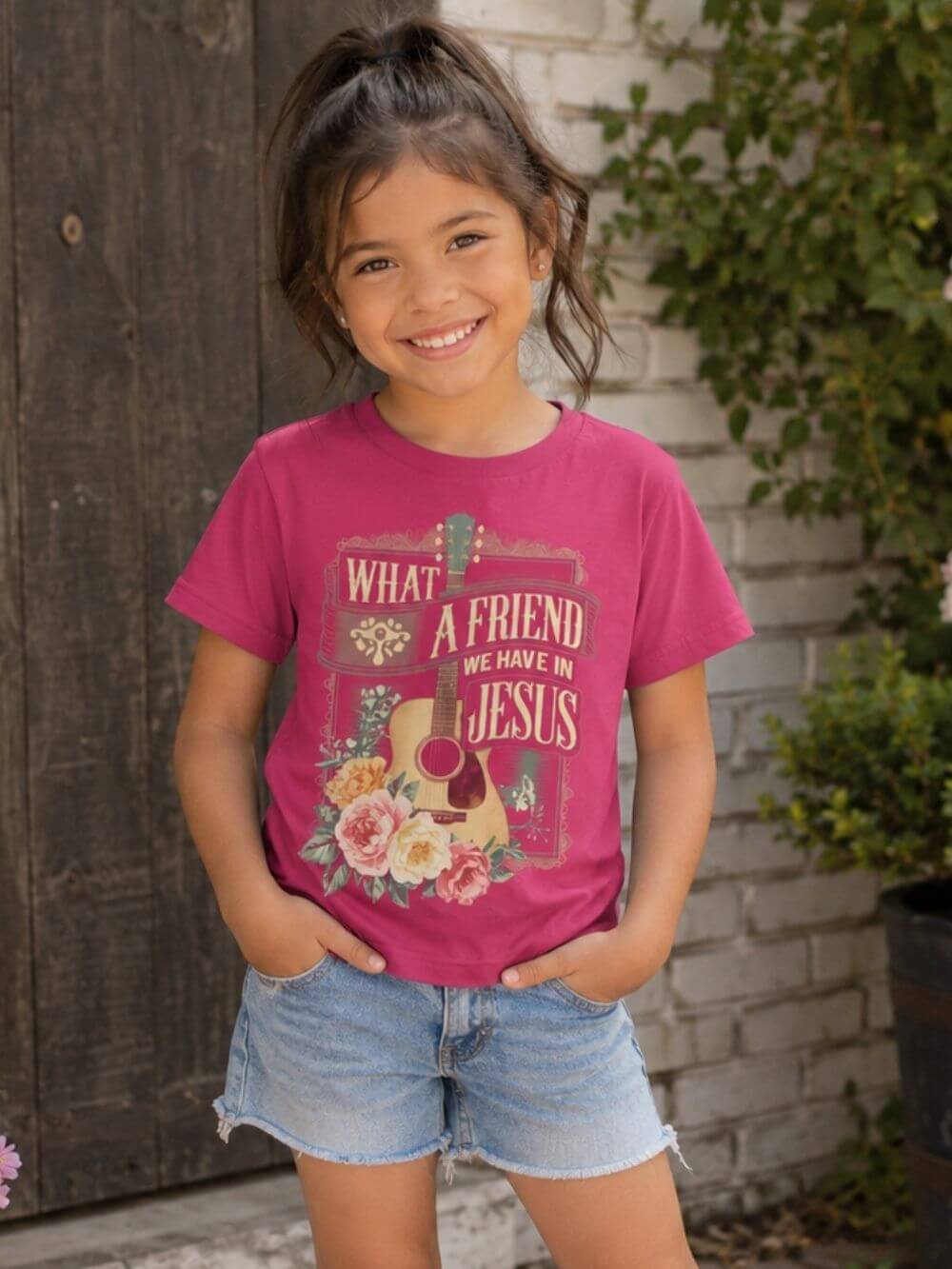 What a Friend We Have in Jesus Kids T-Shirt Christian Praise Guitar Graphic Tee