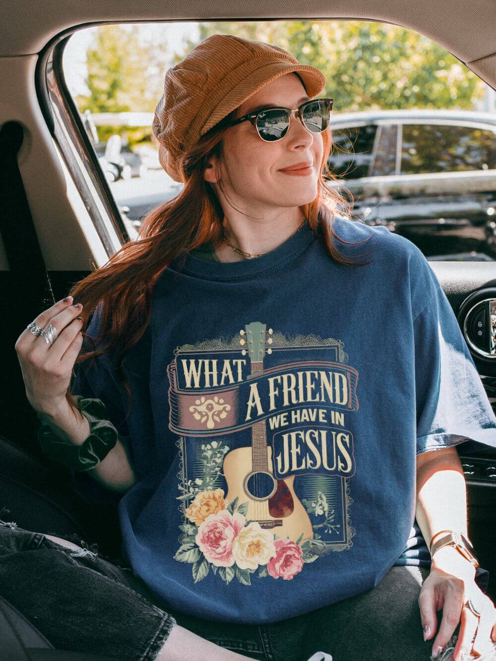 What a Friend We Have in Jesus Floral Vintage Tee Christian Guitar T-Shirt