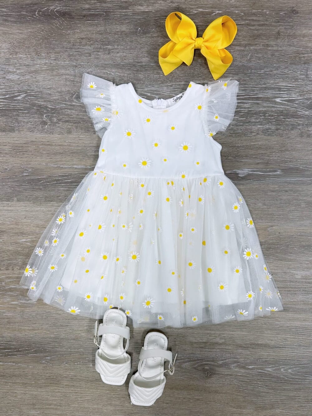 White Daisy Tulle Chiffon Girls Tutu Dress - Sydney So Sweet