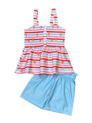 Oh My Stars Red White & Blue Pastel Stripe Girls 4th Of July Patriotic Shorts Outfit - Sydney So Sweet