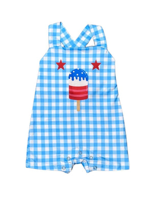 Party In The USA Popsicle Red Gingham Baby Boy 4th Of July Johnny Romper - Sydney So Sweet