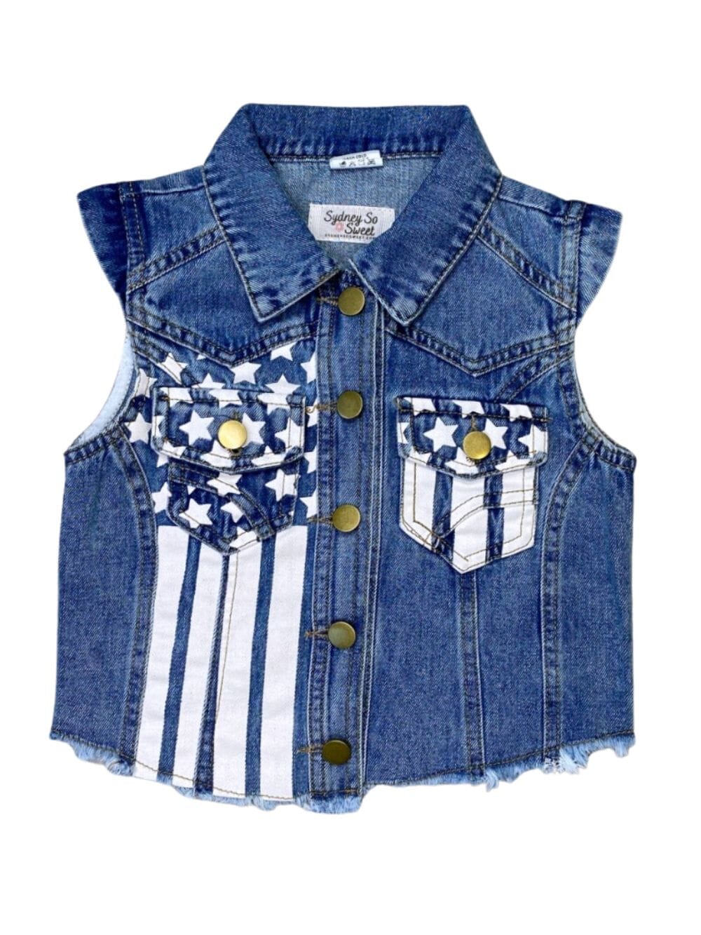 Stars & Stripes Girls Denim Button Up Vest - Sydney So Sweet