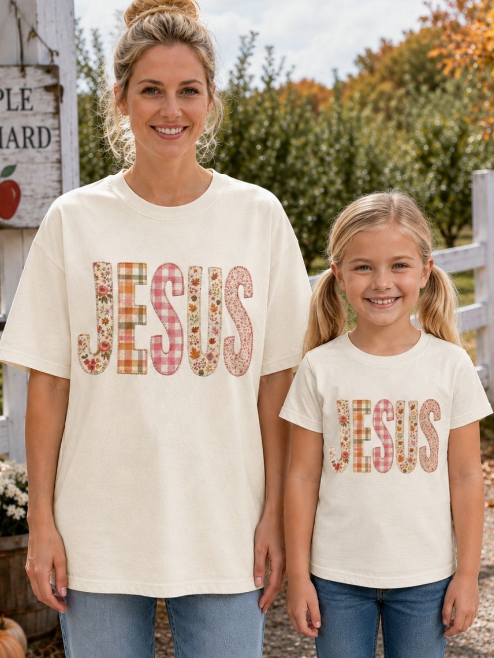 JESUS Floral Plaid Tee Women's Christian Graphic T-Shirt