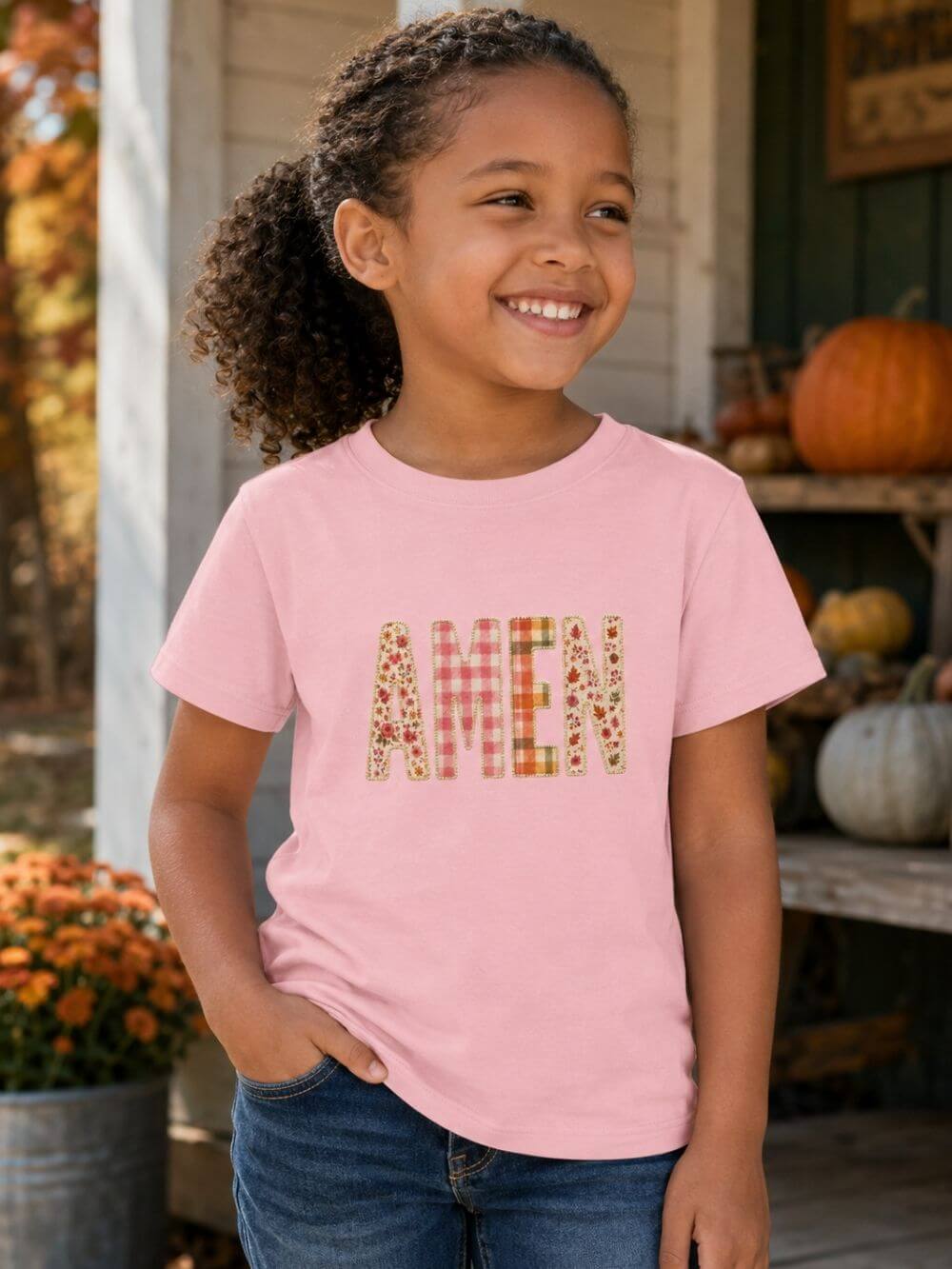 AMEN Floral Plaid Tee Kids Christian Graphic T-Shirt