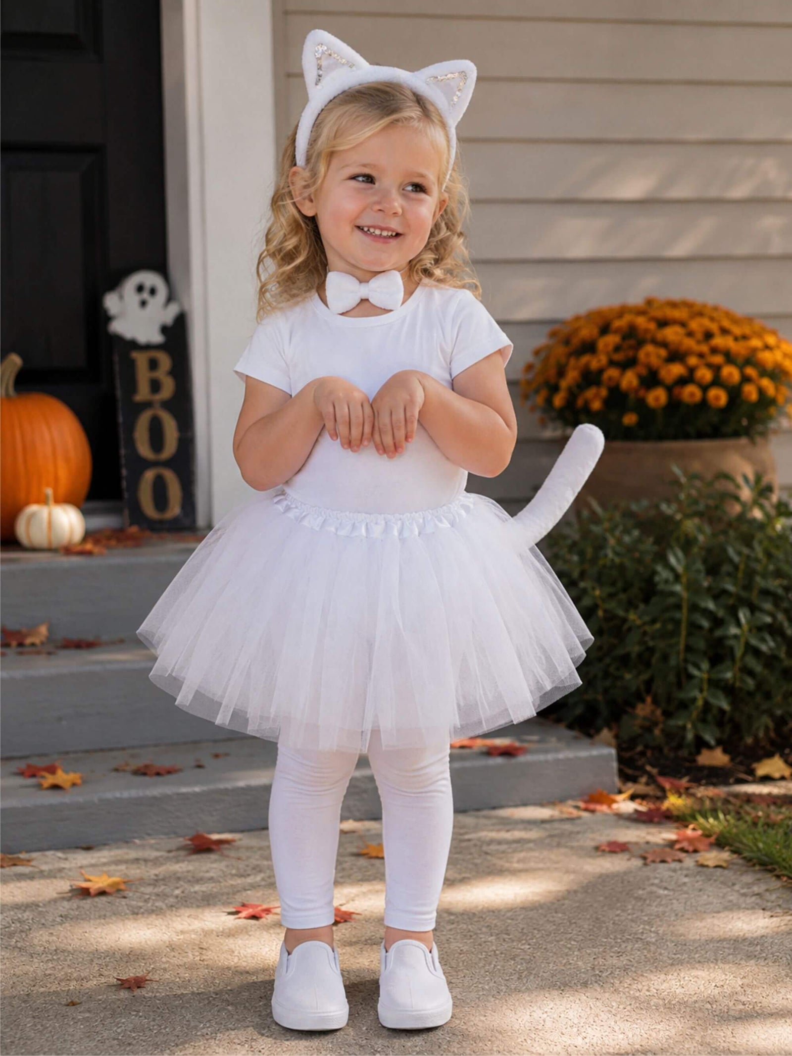 Girls White Cat Costume - Complete Kids Costume Set with Tutu and Accessories