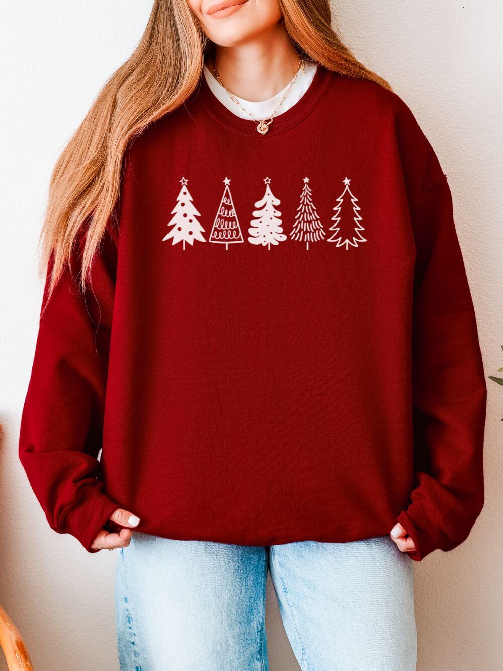 Christmas Trees Heavy Blend Women's Crewneck Embroidered Sweatshirt - Sydney So Sweet