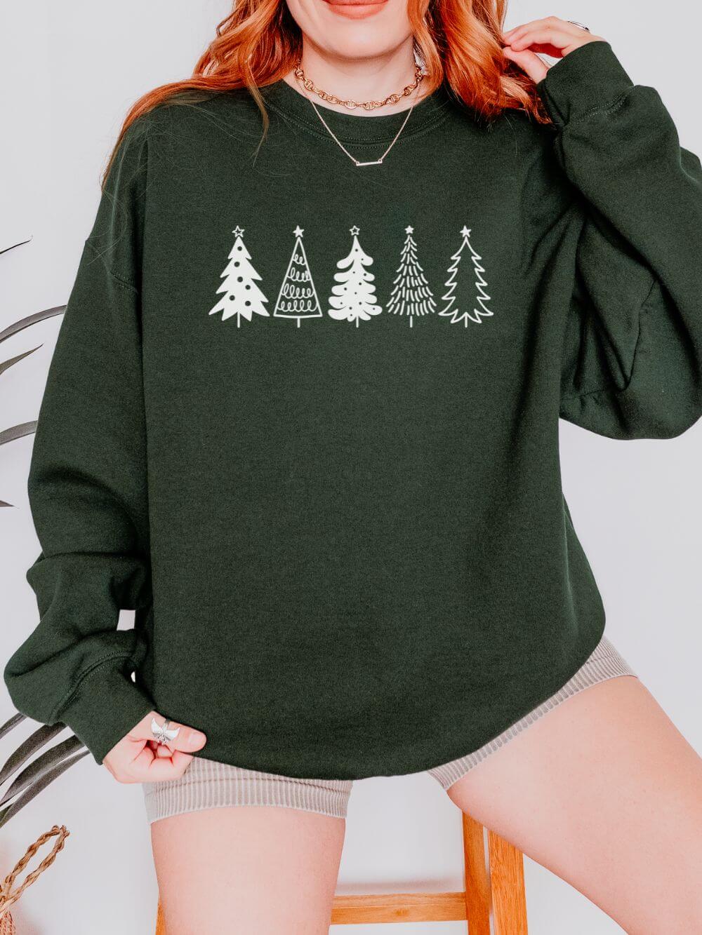 Christmas Trees Heavy Blend Women's Crewneck Embroidered Sweatshirt - Sydney So Sweet