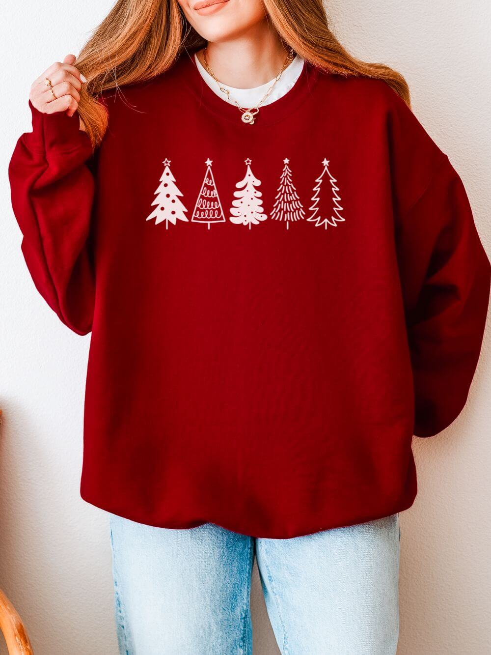 Christmas Trees Heavy Blend Women's Crewneck Embroidered Sweatshirt - Sydney So Sweet