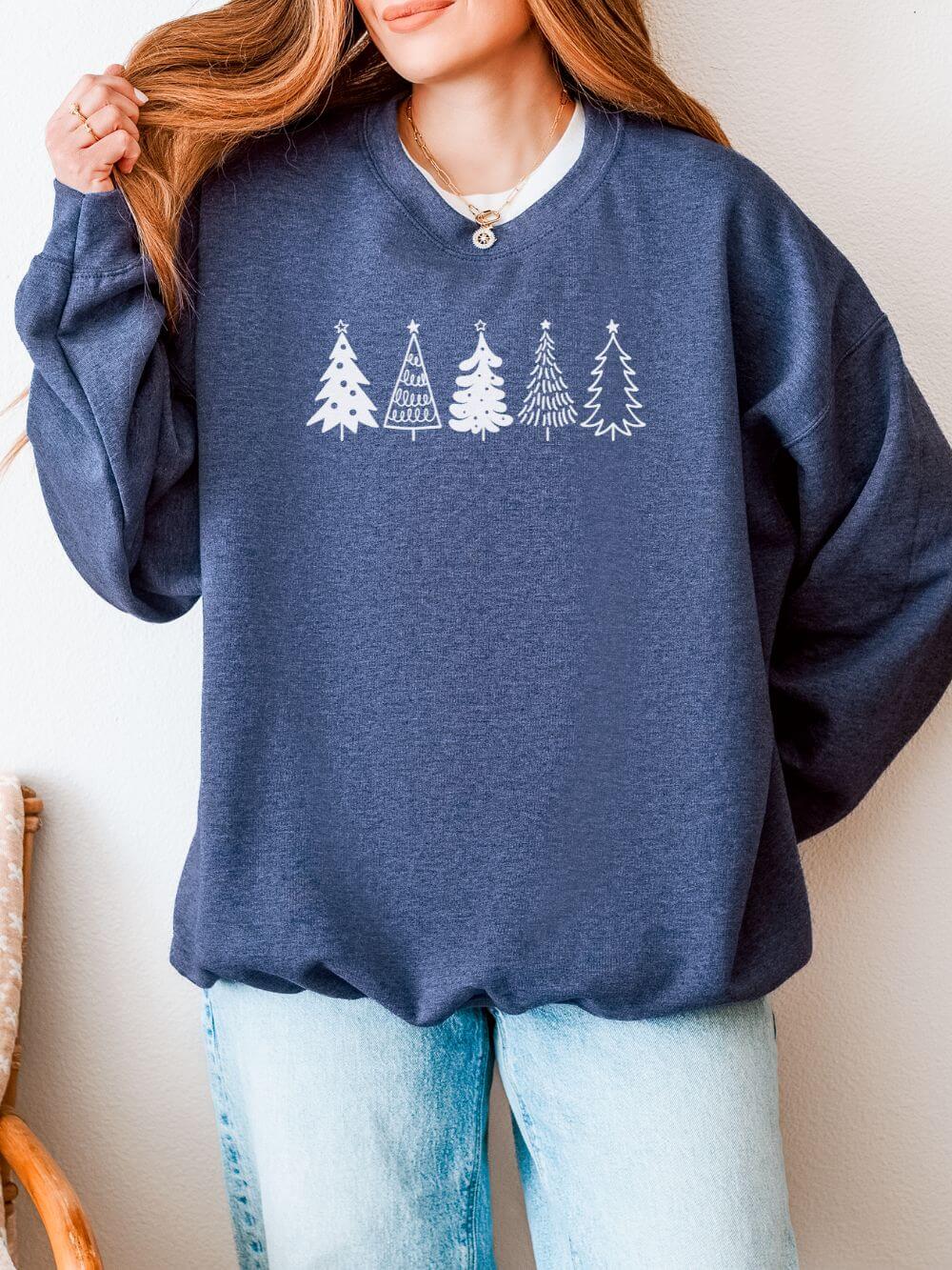 Christmas Trees Heavy Blend Women's Crewneck Embroidered Sweatshirt - Sydney So Sweet