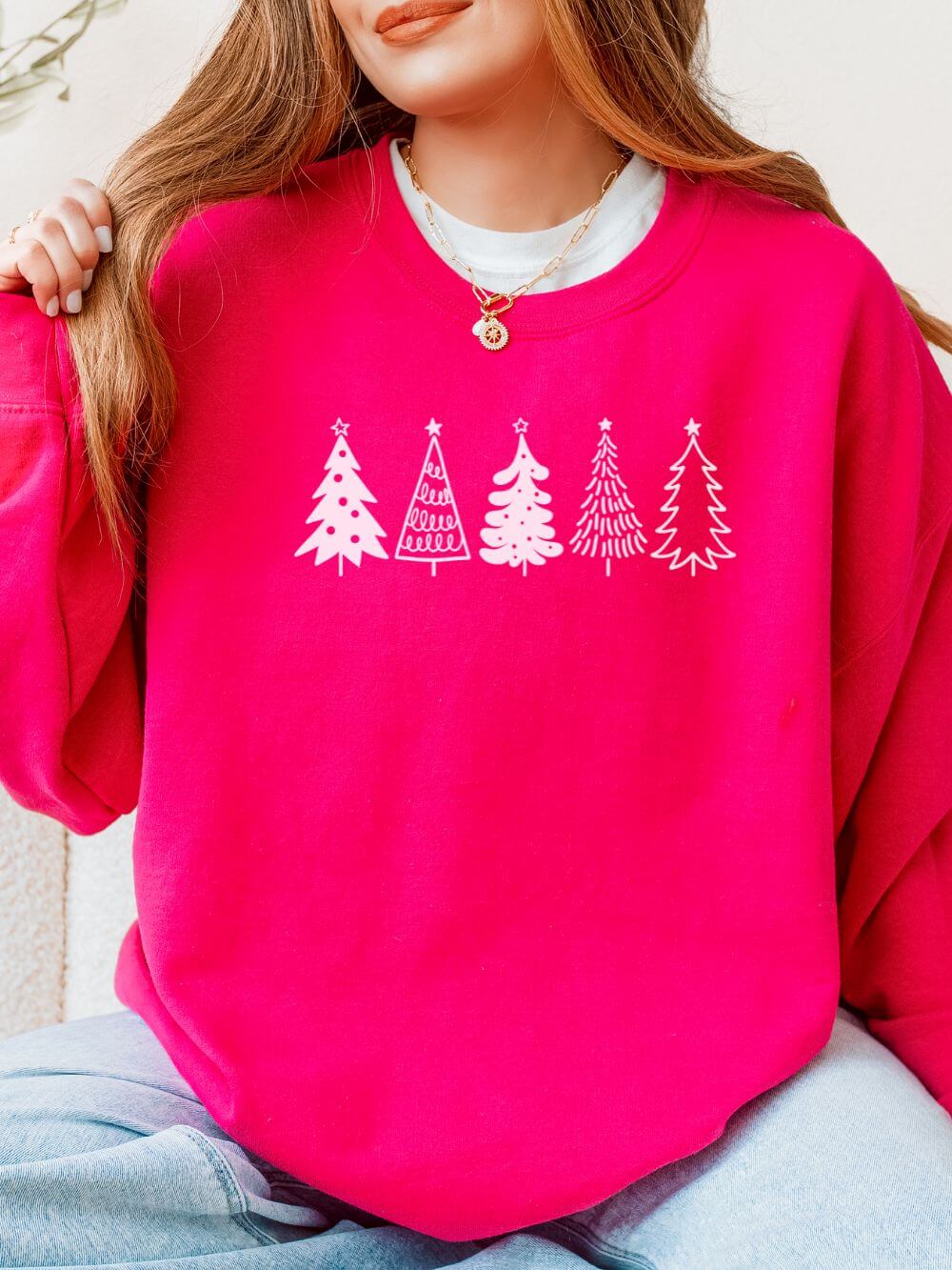 Christmas Trees Heavy Blend Women's Crewneck Embroidered Sweatshirt - Sydney So Sweet