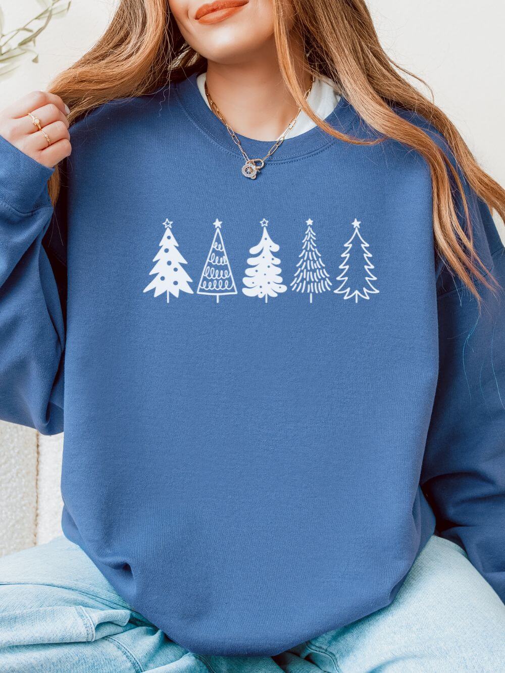 Christmas Trees Heavy Blend Women's Crewneck Embroidered Sweatshirt - Sydney So Sweet