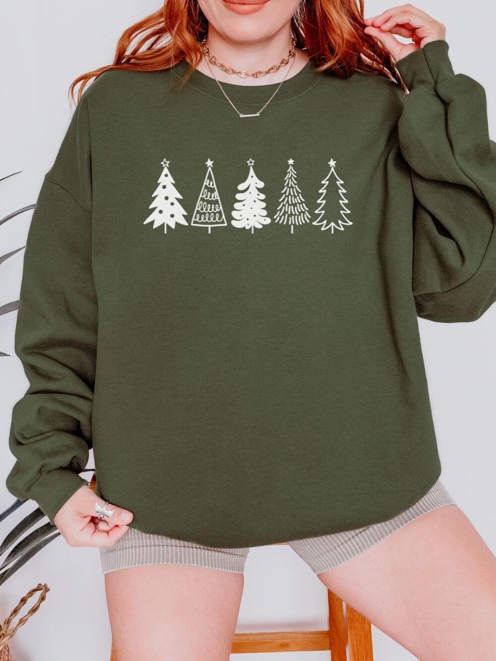 Christmas Trees Heavy Blend Women's Crewneck Embroidered Sweatshirt - Sydney So Sweet
