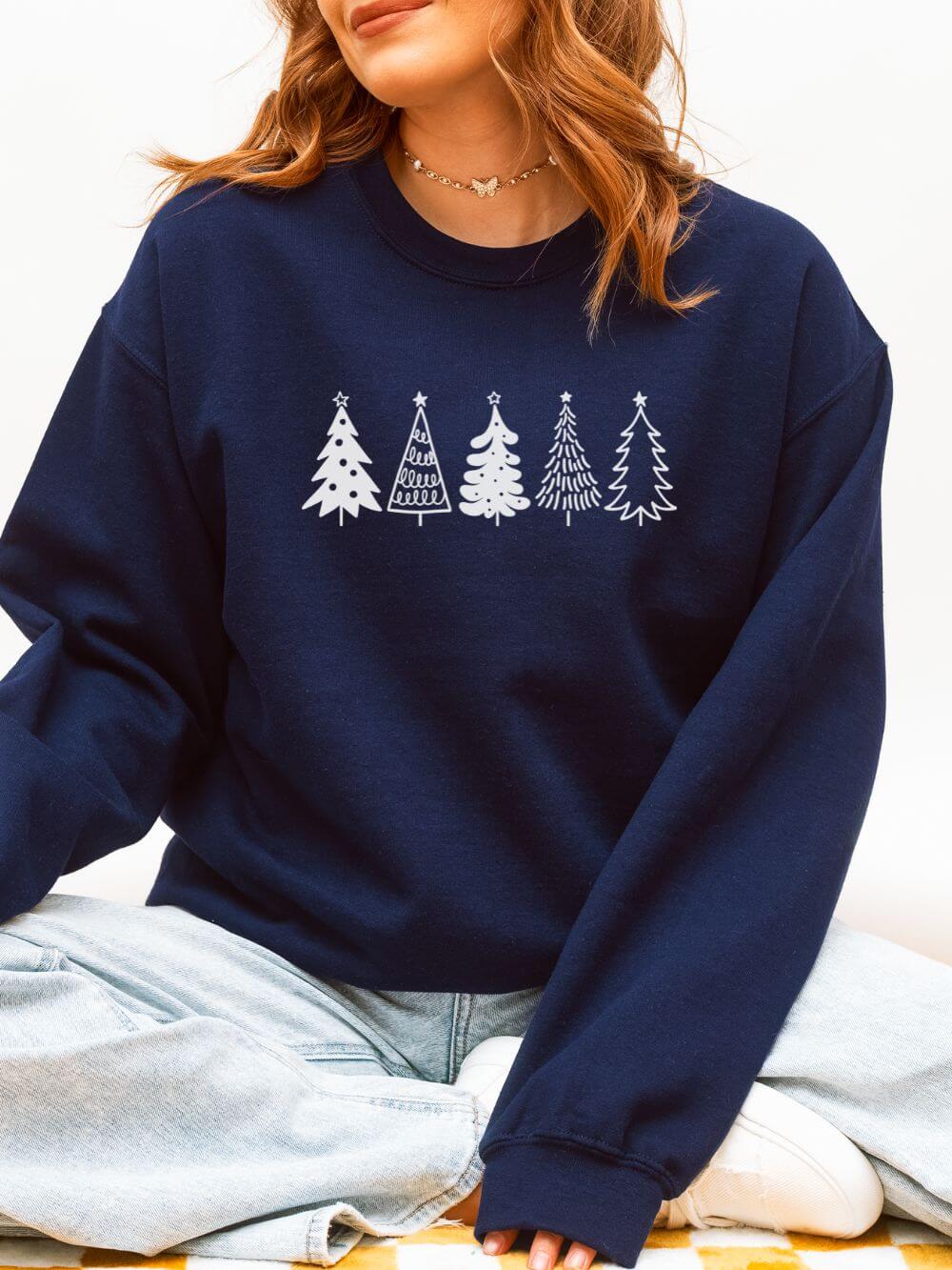 Christmas Trees Heavy Blend Women's Crewneck Embroidered Sweatshirt - Sydney So Sweet