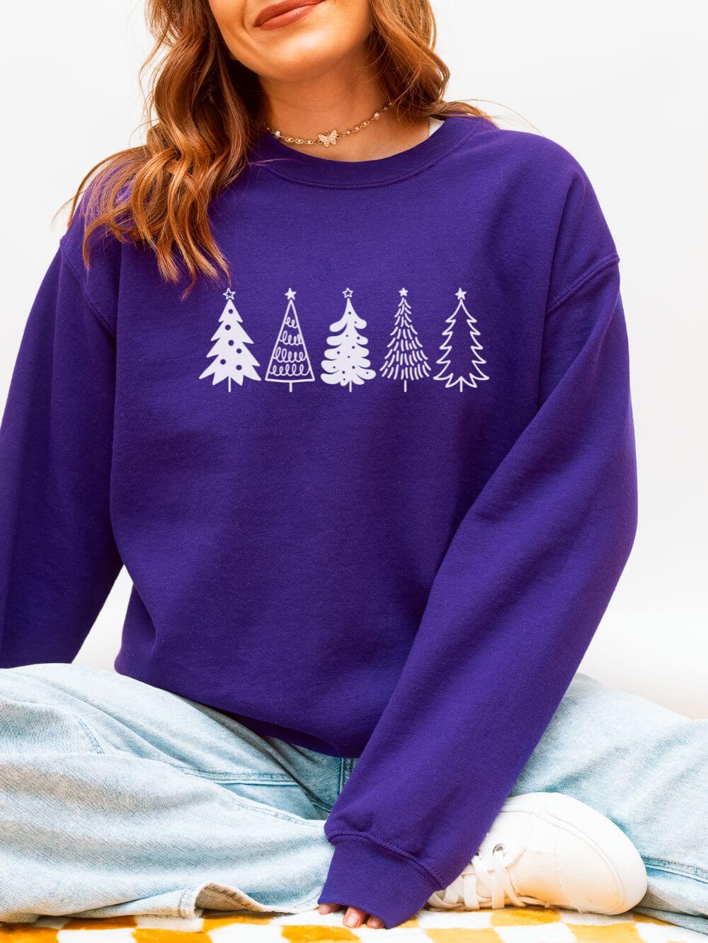 Christmas Trees Heavy Blend Women's Crewneck Embroidered Sweatshirt - Sydney So Sweet