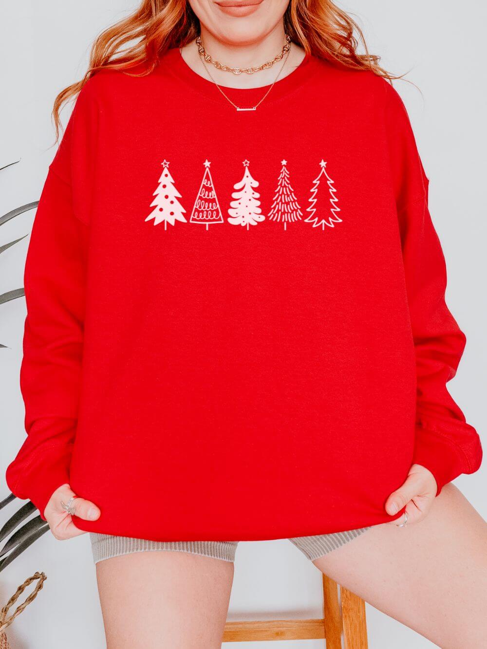 Christmas Trees Heavy Blend Women's Crewneck Embroidered Sweatshirt - Sydney So Sweet