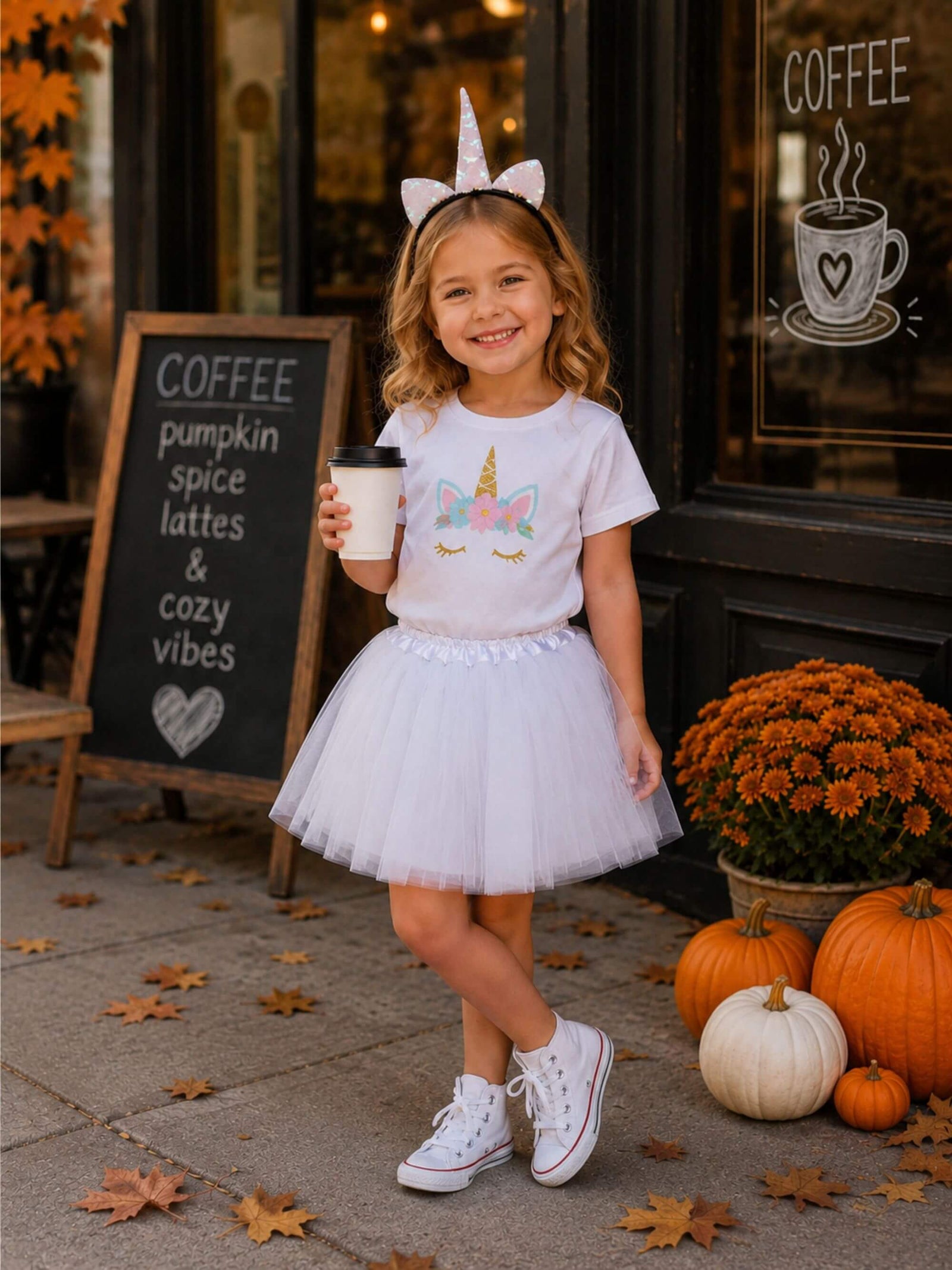 Girls White Unicorn Costume - Complete Kids Costume Set with Tutu & Flip Sequin Unicorn Headband Horn